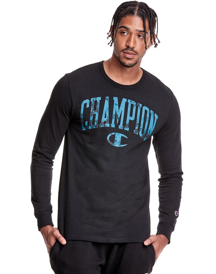 Camiseta Champion Hombre - Heritage Long Sleeve Galaxy Dye Arch Logo ( Negras ) 9315642-DJ